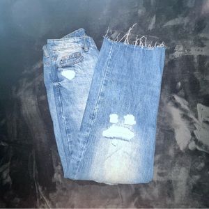High rise wide ripped jeans